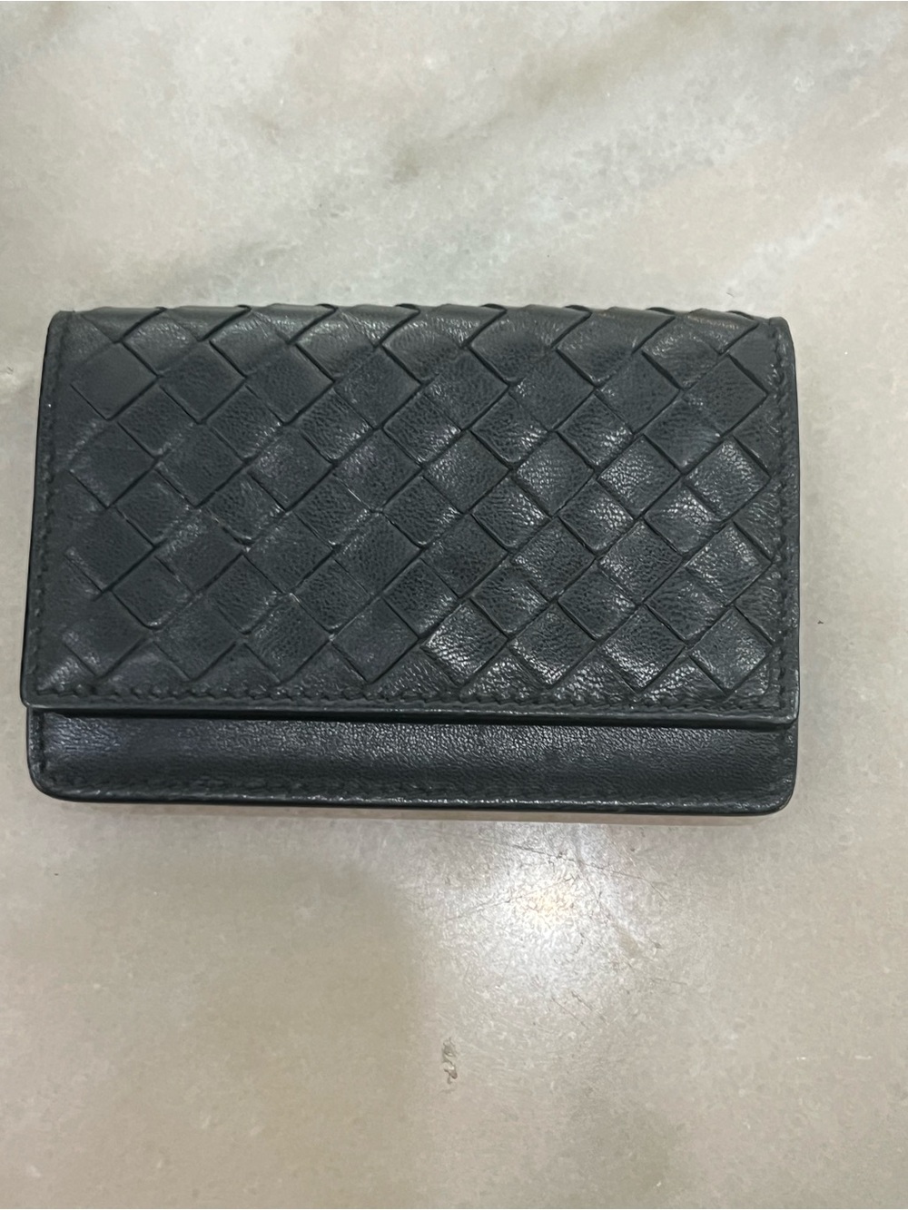 Bottega Veneta Card Holder Calfskin Intrecciato Black